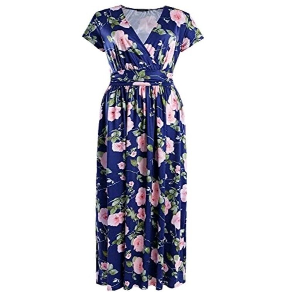 OUGES Womens' V-Neck Pattern Pocket Maxi Long Dre… - image 1